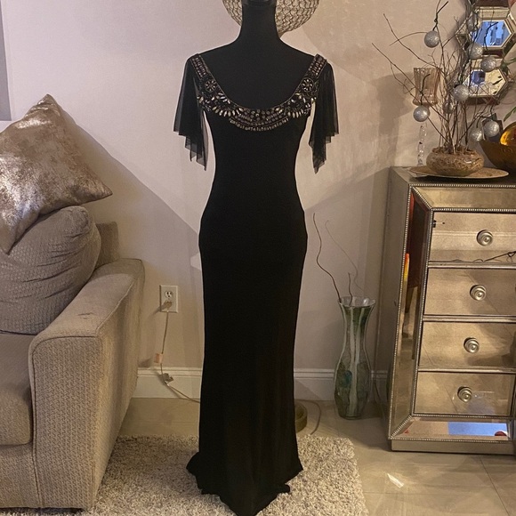 David Meister Black Maxi Dress with Embellished Neckline size 2 - Picture 2 of 9